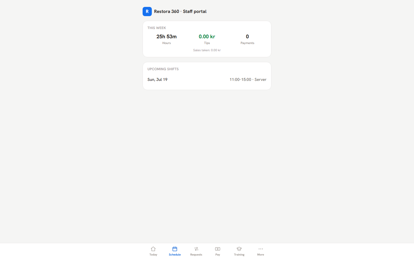 Worker schedule tab listing upcoming shifts — web view