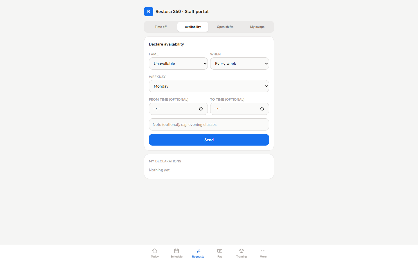 Availability preferences in the worker portal — web view