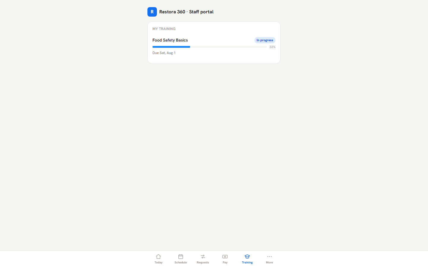 Worker training tab with course progress — web view